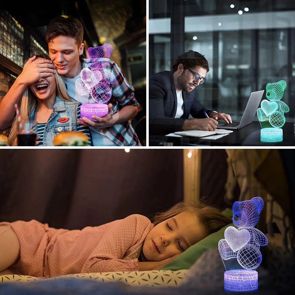 3D Teddy Bear LED Night Light with Color Control