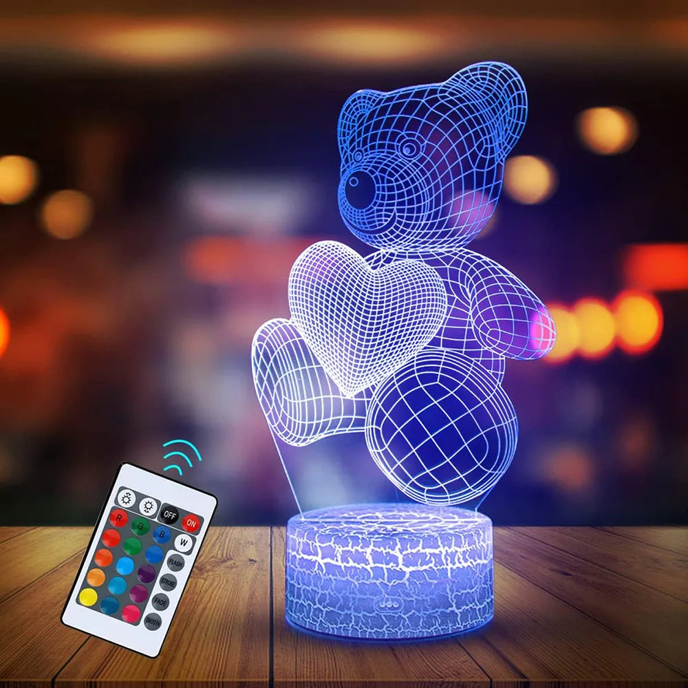 3D Teddy Bear LED Night Light with Color Control